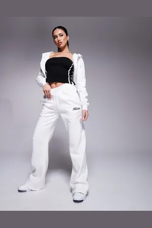 Kaiia Wide leg logo sweatpants in cream - part of a set