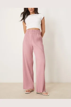 Y.A.S High waisted wide leg plisse pants in lilas