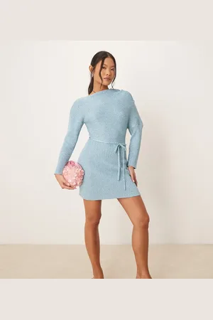 Never Fully Dressed Petite off the shoulder knit mini dress in powder