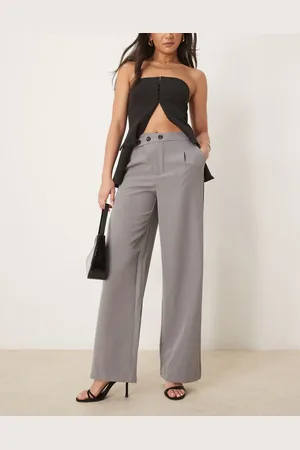 JDY Asymmetric button wide leg pants in gray