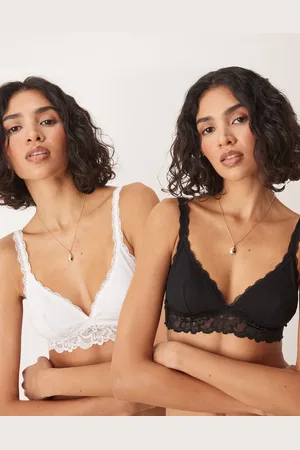 ASOS Minnie 2 pack cotton soft bra with lace underband in black & white