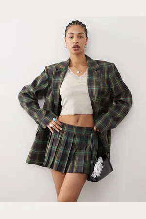 COLLUSION Tailored mini skirt in green check