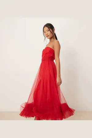 Lace & Beads Corset tulle ruffle hem midaxi dress in