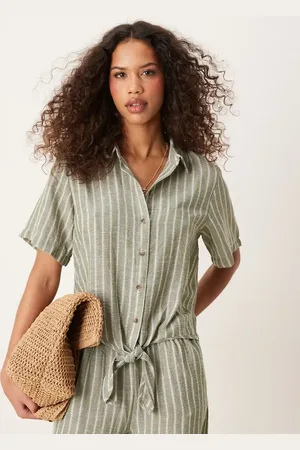 JDY Knot front shirt in sage stripe - part of a set