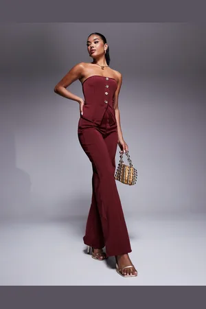 ASOS Bandage straight leg pants in burgundy - part of a set