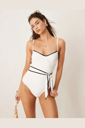 Free Society Tie front underwire swimsuit in off-white and black