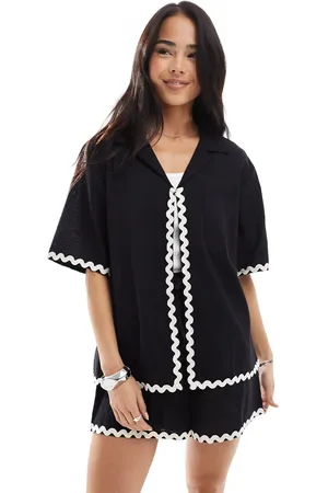 Esmée Exclusive ric rac short sleeve beach shirt in - part of a set