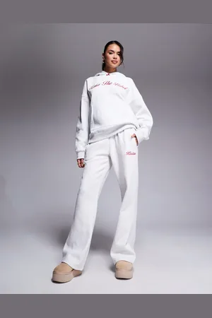 Kaiia Bow waistband detail wide leg embroidered logo sweatpants in - part of a set