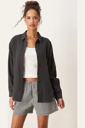 JDY Long sleeve loose cheesecloth shirt in dark