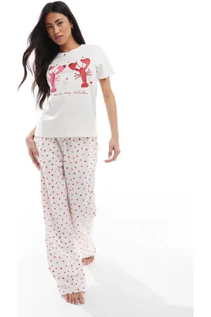 Threadbare Pajama set in white with lobster print
