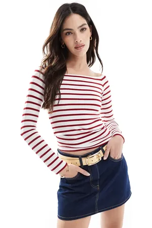 ONLY Boat neck long sleeve top in red stripe