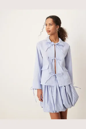 Ghospell Textured bow shirt in cornflower