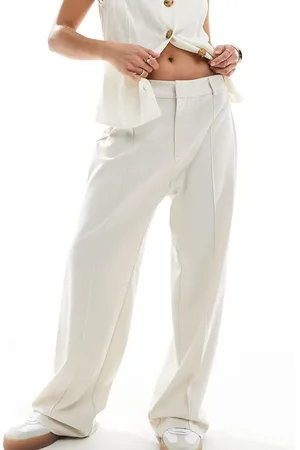Pull&Bear Petite straight leg tailored pants with front seam in beige