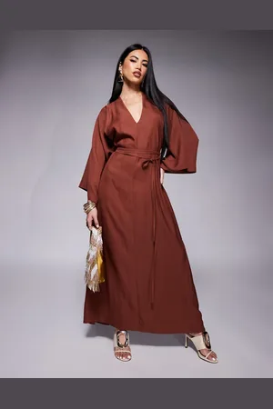 ASOS Kimono wrap around midi dress in dark brown