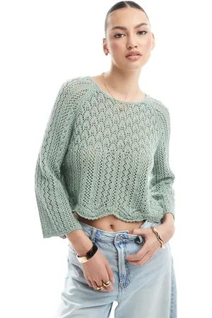 ONLY Wide sleeve crochet top in mint