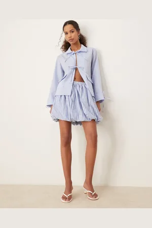 Ghospell Stripe puffball mini skirt in sky