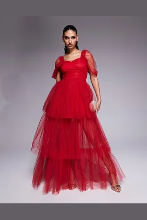 Lace & Beads Off shoulder high low tulle maxi dress in