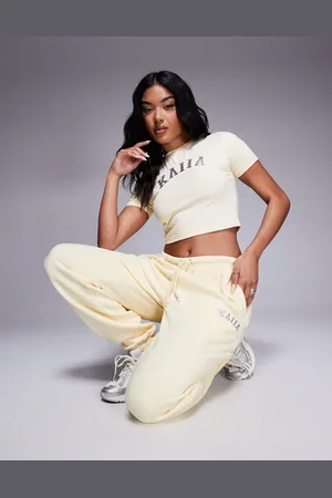 Kaiia Embroidered logo cuffed sweatpants in soft and dark gray - part of a set