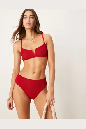Free Society Crinkle high waist bikini bottom in cherry