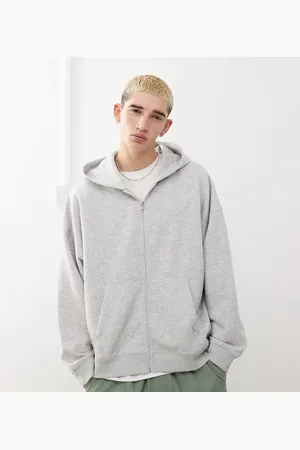 COLLUSION Zip through boxy hoodie in heather