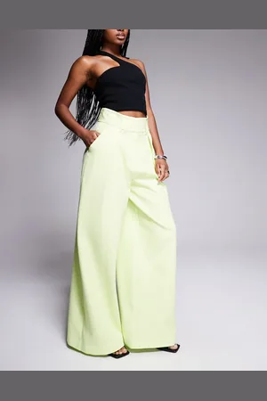 River Island High waisted wide leg pants in lime