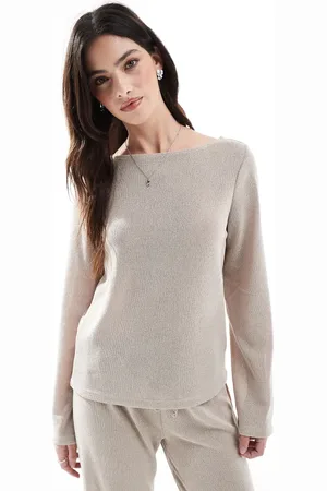 ONLY Boat neck long sleeve top in beige - part of a set