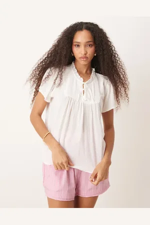 JDY Eyelet tie detail blouse in