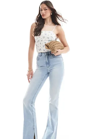 Stradivarius Tall D74 flare slit jeans in light wash