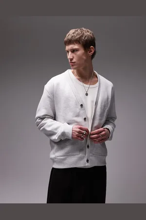 ARKET Midweight terry cardigan with v-neck in light gray