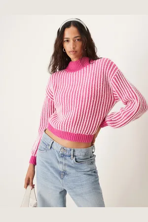 JDY High neck textured stripe sweater in