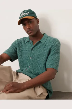 Abercrombie & Fitch Short sleeve crochet button up polo in dark
