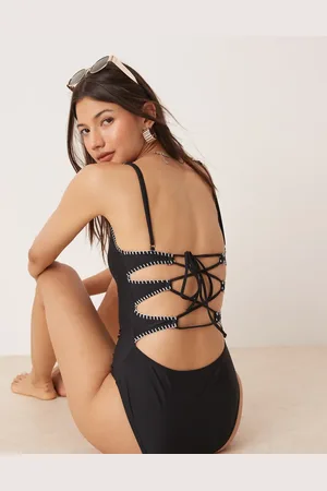 Stradivarius Stitch detail cross back swimsuit in