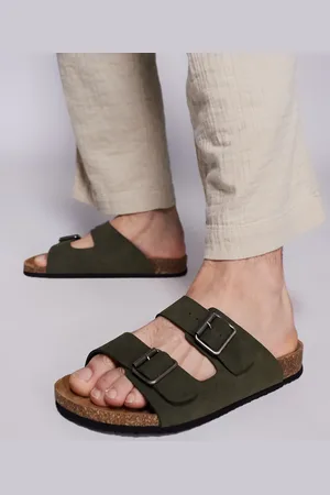 ASOS Two strap sandals in olive with cork soles