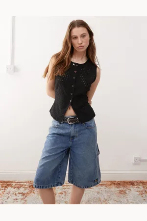 Reclaimed Broderie button through vest in