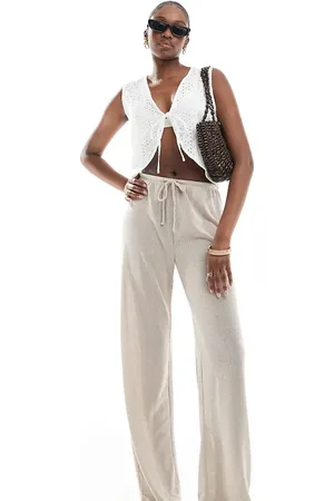 ONLY Tie front loose pants in beige