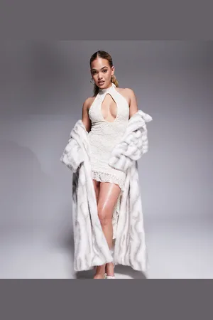 Murci Exclusive lace high neck cut-out drape detail mini dress in cream