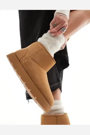 Pull&Bear Cozy platform ankle boots in chestnut