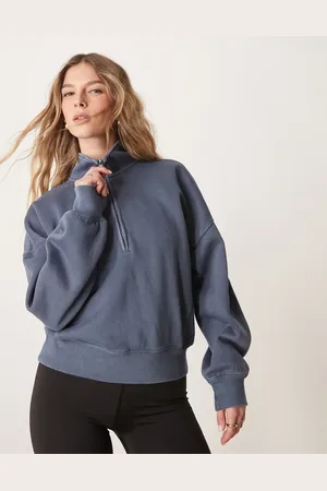 Abercrombie & Fitch Quarter zip sweatshirt in indigo