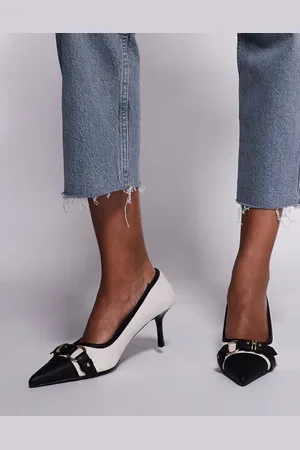 Public Desire Mera buckle detail kitten heel pumps in cream