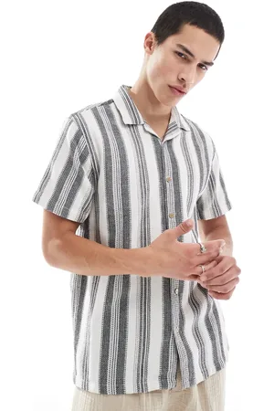 Brave Soul Short sleeve textured striped shirt in and ecru