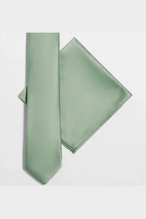 ASOS Satin slim tie and pocket square in Sage