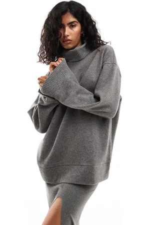 ASOS Supersoft long line turtleneck in charcoal heather - part of a set