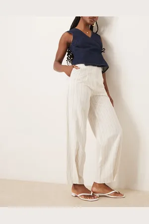 ASOS Tailored linen pants with -way tab hem in ecru stripe