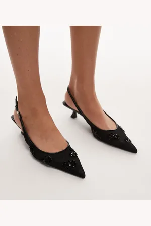 MANGO Beaded pointed slingback kitten heel sin