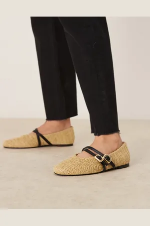 ASOS Landon double strap Mary Jane ballet flats in natural weave