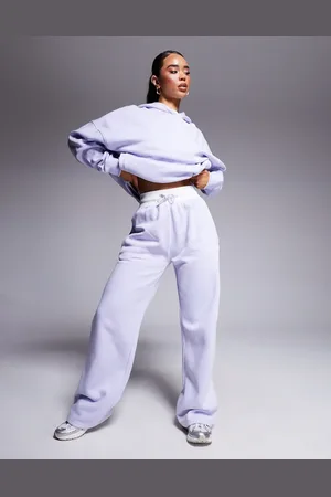 Kaiia Contrast ribbed waistband wide leg sweatpants in lilac - part of a set