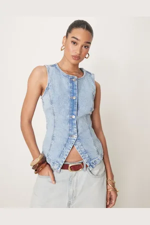 Gina Tricot Sleeveless sculpted denim vest in light wash