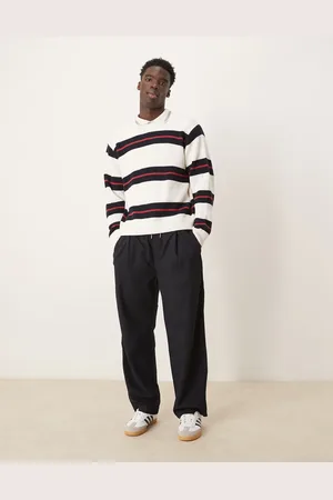 Abercrombie & Fitch Contrast stripe crew neck sweater in cream