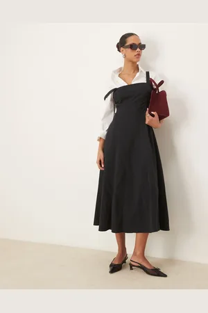 Abercrombie & Fitch Square neck fit & flare paneled midi dress in