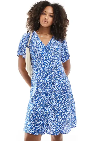 ONLY V-neck tie waist mini dress in dark floral